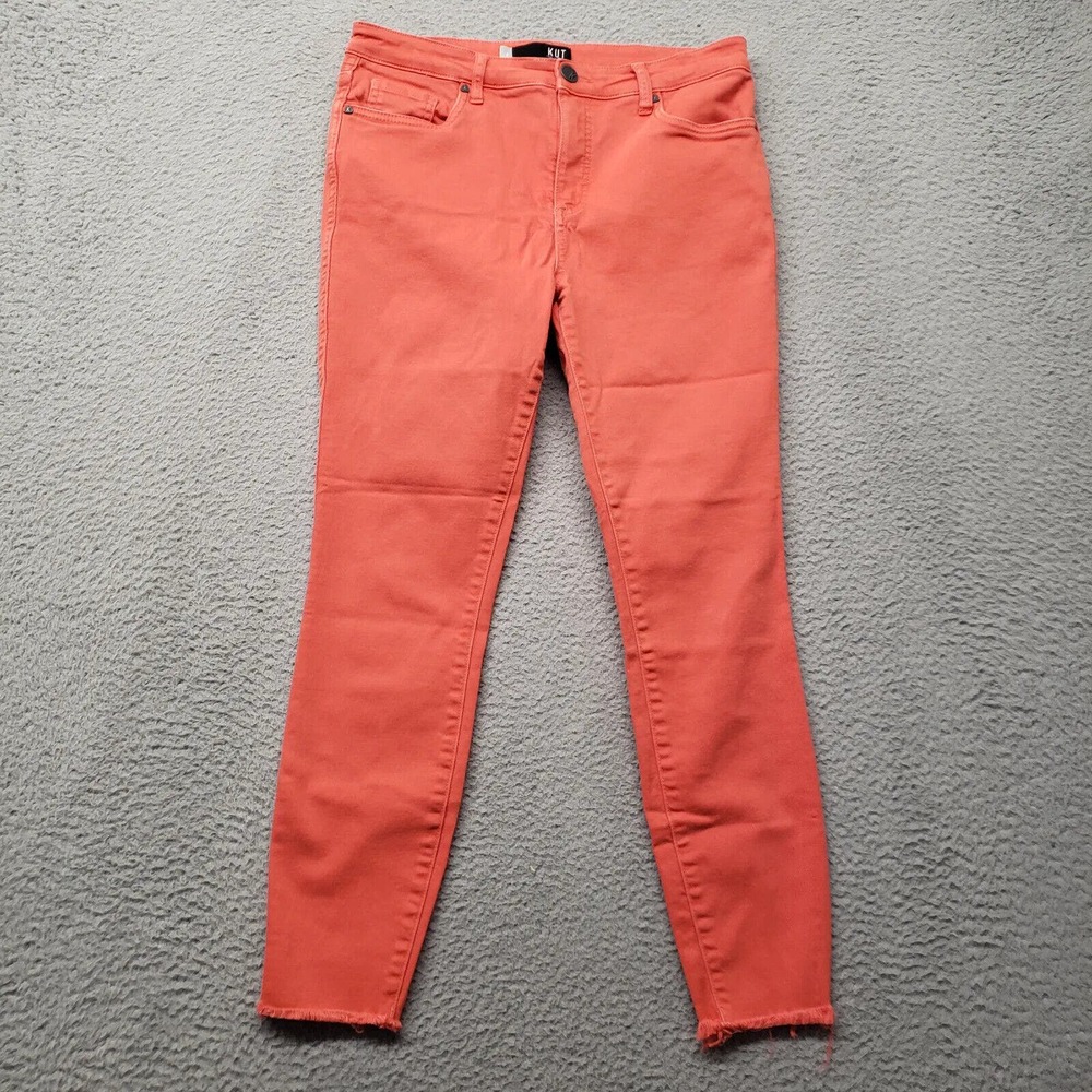 KUT from the Kloth Pants Womens 8 Orange Skinny Raw Hem Casual Logo Pockets